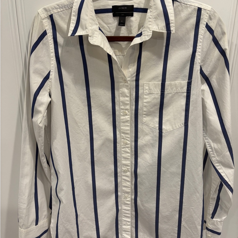 J. Crew Women’s  Navy and White Striped Button Down Shirt